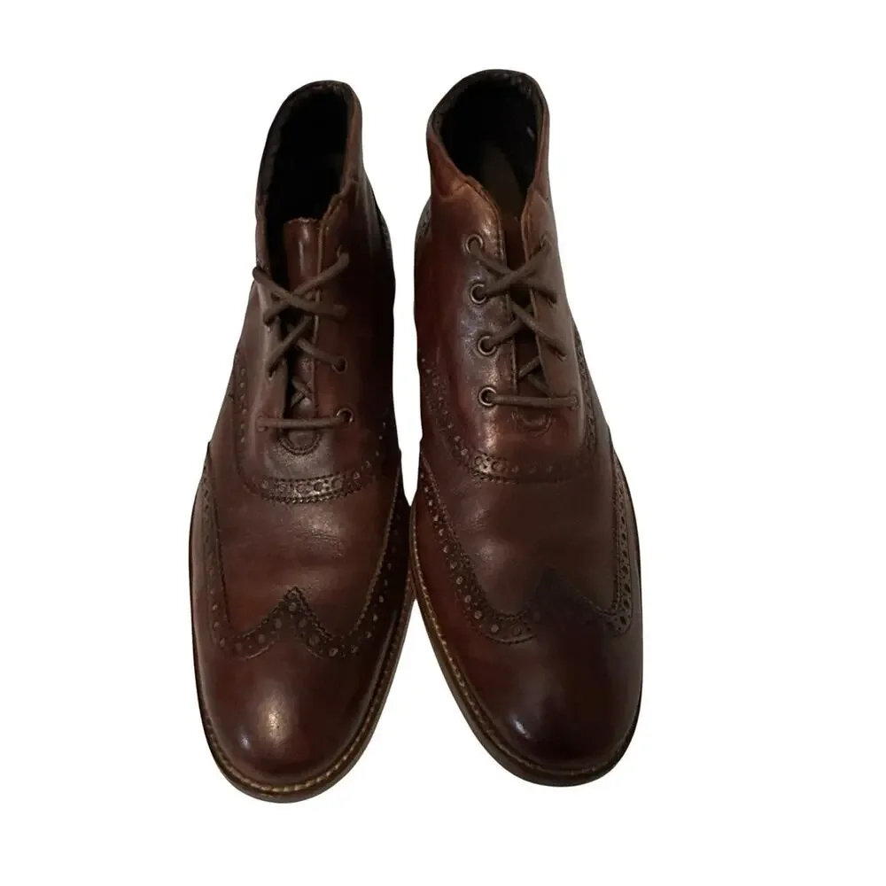 Cole Haan Liam Chukka II Wingtip Oxford Leather Boots Brown Brogue Ankle Men 10M